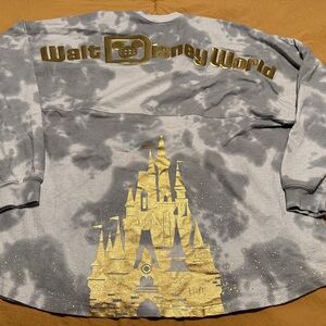 Disney Gray Tie-Dye Sweatshirt with Gold Castle Graphic
